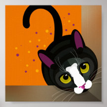 Gato negro geométrico a espreitar para a caixa de