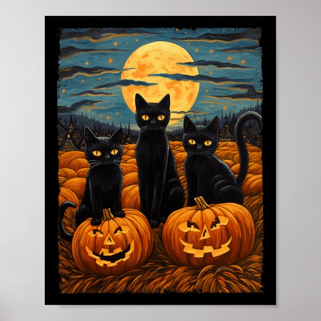 Poster Gato Negro Halloween Gata Amada Noite Estrelada Ga (Frente)