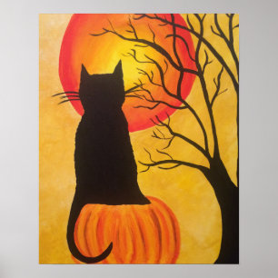 Póster Gato Negro Halloween na Pumpkin