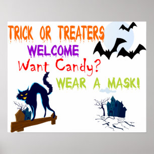 Poster Gato Negro Halloween Quer doce Veste máscara