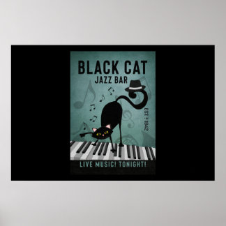 Poster Gato Negro Jazz Bar Engraçado Gato Negra Brincando