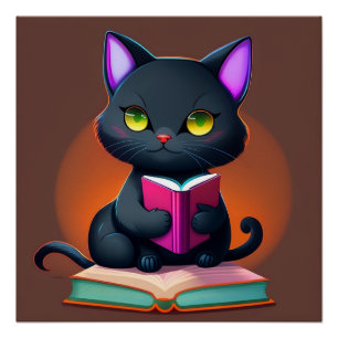 Póster Gato Negro Lendo Poster de Livro