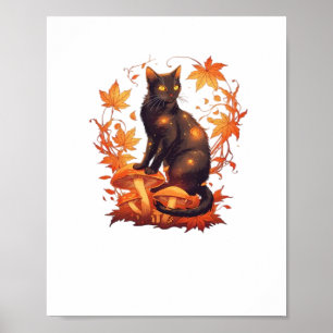 Poster Gato Negro Mágico na Floresta do outono - Fal Cele