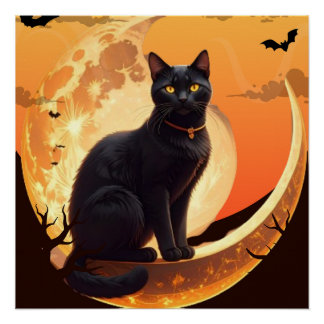 Póster Gato Negro Moderno do Halloween