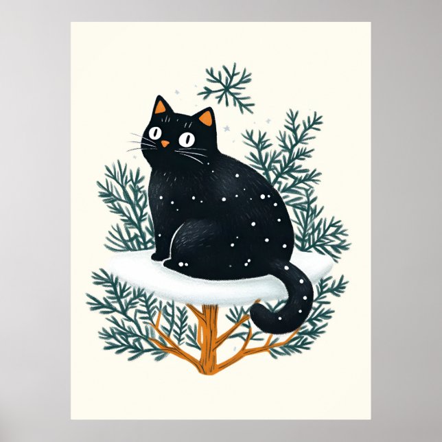 Poster Gato negro na árvore de Natal (Frente)