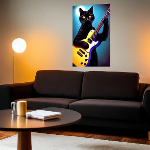 Poster Gato negro tocando violão   Arte AI