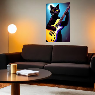 Poster Gato negro tocando violão | Arte AI