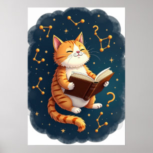 Poster Gato No Espaço Lendo Livro Cósmico Booktok Astrono