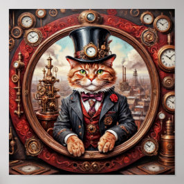 Poster Gato nobre Steampunk num mundo industrial
