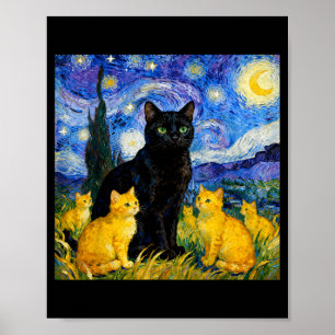 Poster Gato Noite Estrelada Artística Gato Preto &amp; Ga