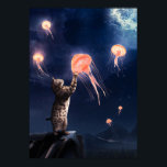 Poster Gato Novidade e Arte do Surrealismo das Peixes-Gel<br><div class="desc">Novidade da manipulação de Photoshop Gato e arte de surrealismo de água-viva voadora para amantes de gatos!</div>