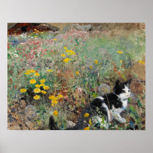 Póster Gato num Prado de Flores, Bruno Liljefors