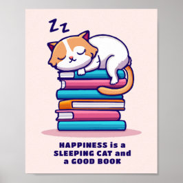 Poster Gato numa Pilha de Livros Literário Personalizado 
