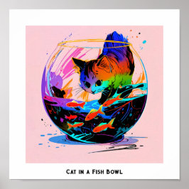 Poster Gato numa tigela de peixe