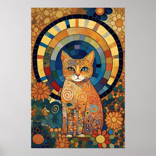 Poster Gato Opalescente em Design Românico Semelhante a M (Frente)