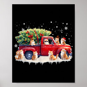 Poster Gato Oriental Caminhão Vermelho Árvore de Natal Pa