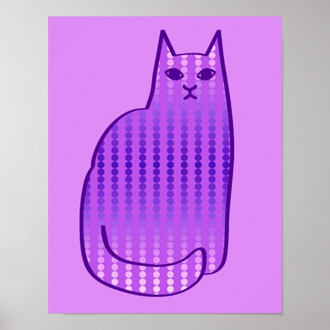 Poster Gato, Orquídea e Roxo modernos do século médio (Frente)