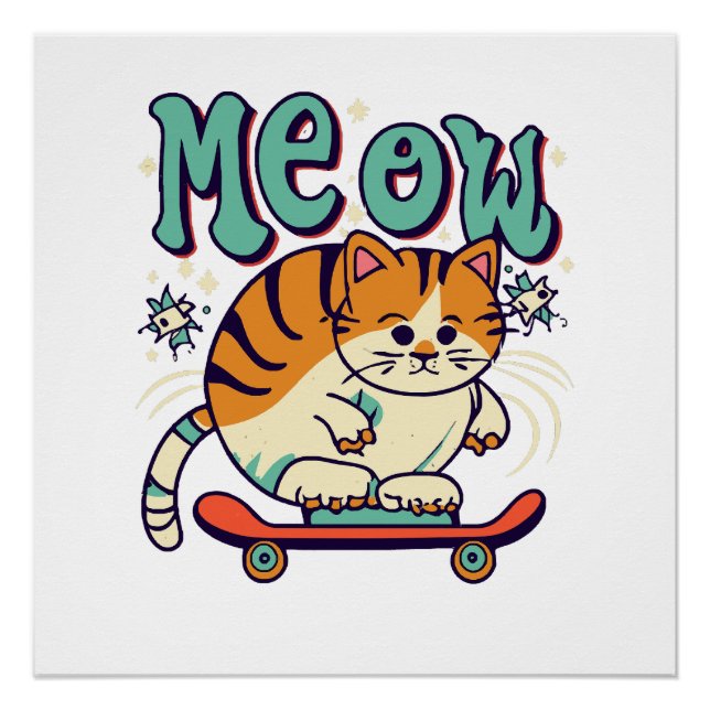 Póster Gato Patinando Meow (Frente)