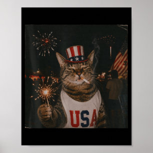 Poster Gato Patriótico Engraçado Vintage 4 de Julho 250 A