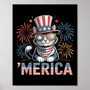 Poster Gato Patriótico Fofo ‘mérica Memorial Dia 4 De Jul