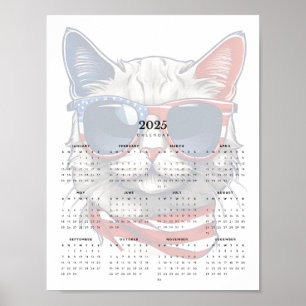 Poster Gato Patriótico Vermelho Branco Azul Escarf 2025 C