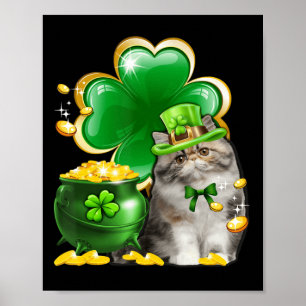 Poster Gato Persa Cinto Shamrock Rua irlandês Patrick D