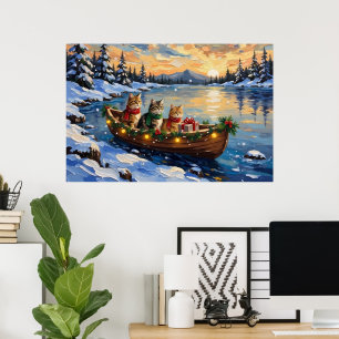 Poster Gato Persa Natal Barco Feriado