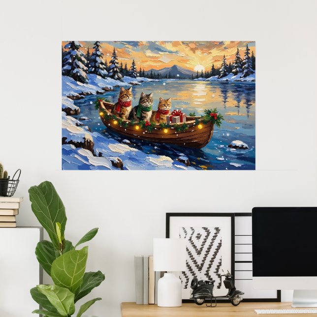 Poster Gato Persa Natal Barco Feriado (Escritório em casa)