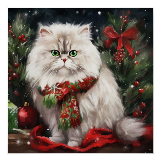 Póster Gato Persa no Natal de Neve (Frente)