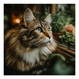 Póster Gato Persa Tabby Fofo de Olhos Verdes