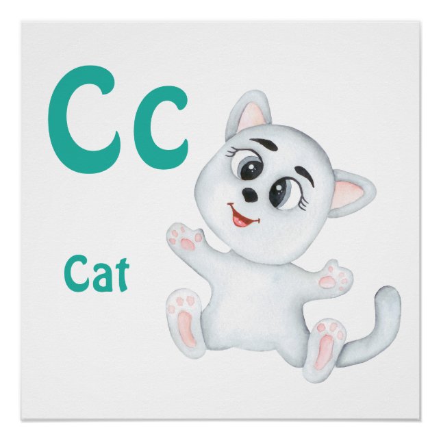 Póster Gato personalizado ABC: Letra C - Adicione seu Nom (Frente)