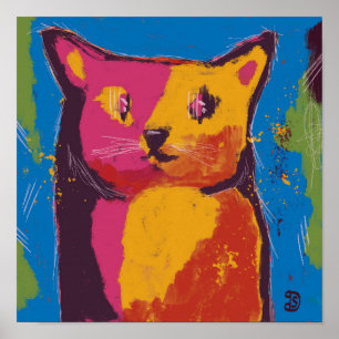 Poster Gato, pintura digital abstrata, cores brilhantes