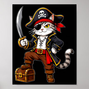 Poster Gato pirata fantasia de halloween engraçado gráfic