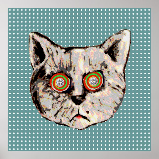 Poster gato, pontos e olhos dos diamantes (Frente)