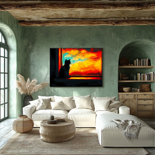 Poster Gato Pop Art ao Pôr do Sol - Vista da Janela