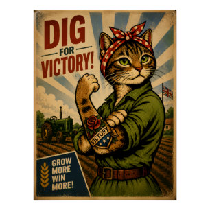 Póster Gato Pop Art de Garota da Terra da 2ª Guerra Mundi