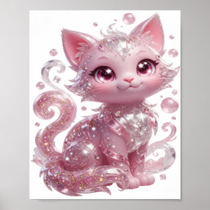 Poster Gato prateado brilhante cor-de-rosa divertido