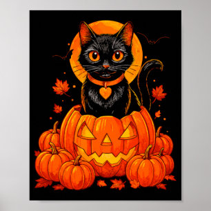 Poster Gato Preto Abóbora Lua Halloween Outono