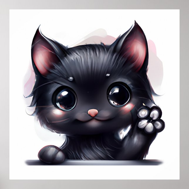 Poster Gato Preto Adorável Kawaii (Frente)