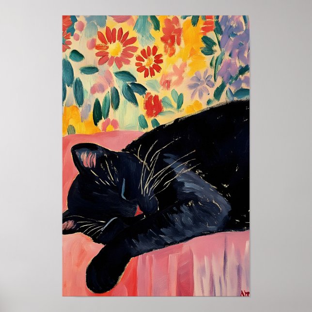 Poster Gato Preto Adormecido Fofo (Frente)