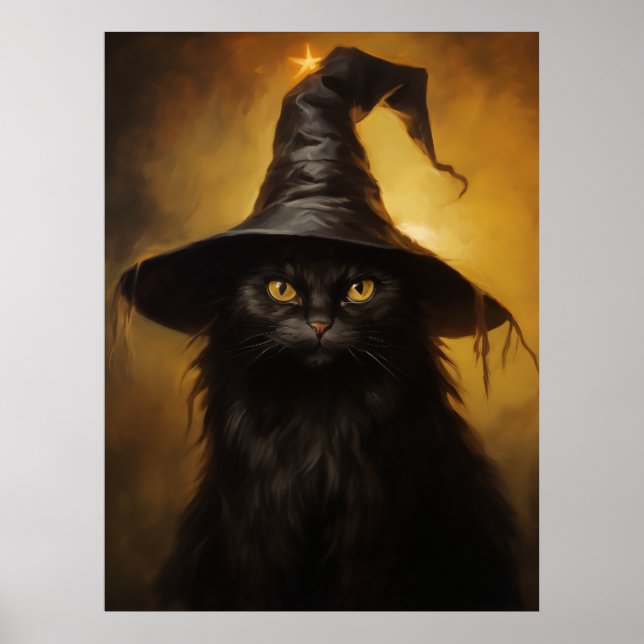 Poster Gato Preto Assustador Com Chapéu De Bruxa (Frente)