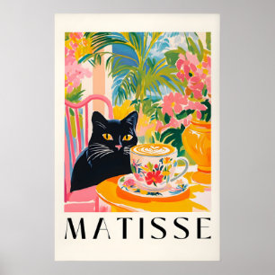 Poster Gato Preto Bebendo Café Estilo Divertido Matisse