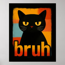 Gato Preto Bruh Engraçado Retro Vintage Meme