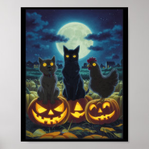 Poster Gato Preto Cachorro Galinha Halloween Abóbora Assu