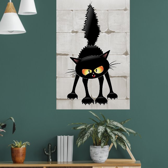 Poster Gato Preto Cartoon Engraçado e Feroz  (Sala de Estar 1)