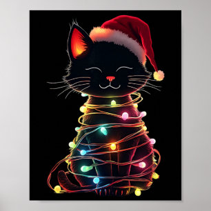 Poster Gato Preto Chapéu de Natal do Papai Noel Meowy Cat
