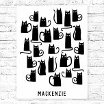 Poster Gato Preto Cinto Personalizado<br><div class="desc">Gatos pretos lindos. Arte original de Nic Squirrell. Altere o nome para personalizar.</div>