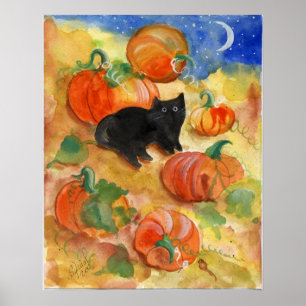 Poster Gato preto com abóboras