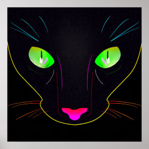 Póster Gato preto com cores fluorescentes