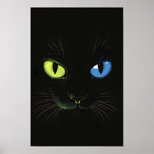 Poster Gato preto com olhos verdes e azuis